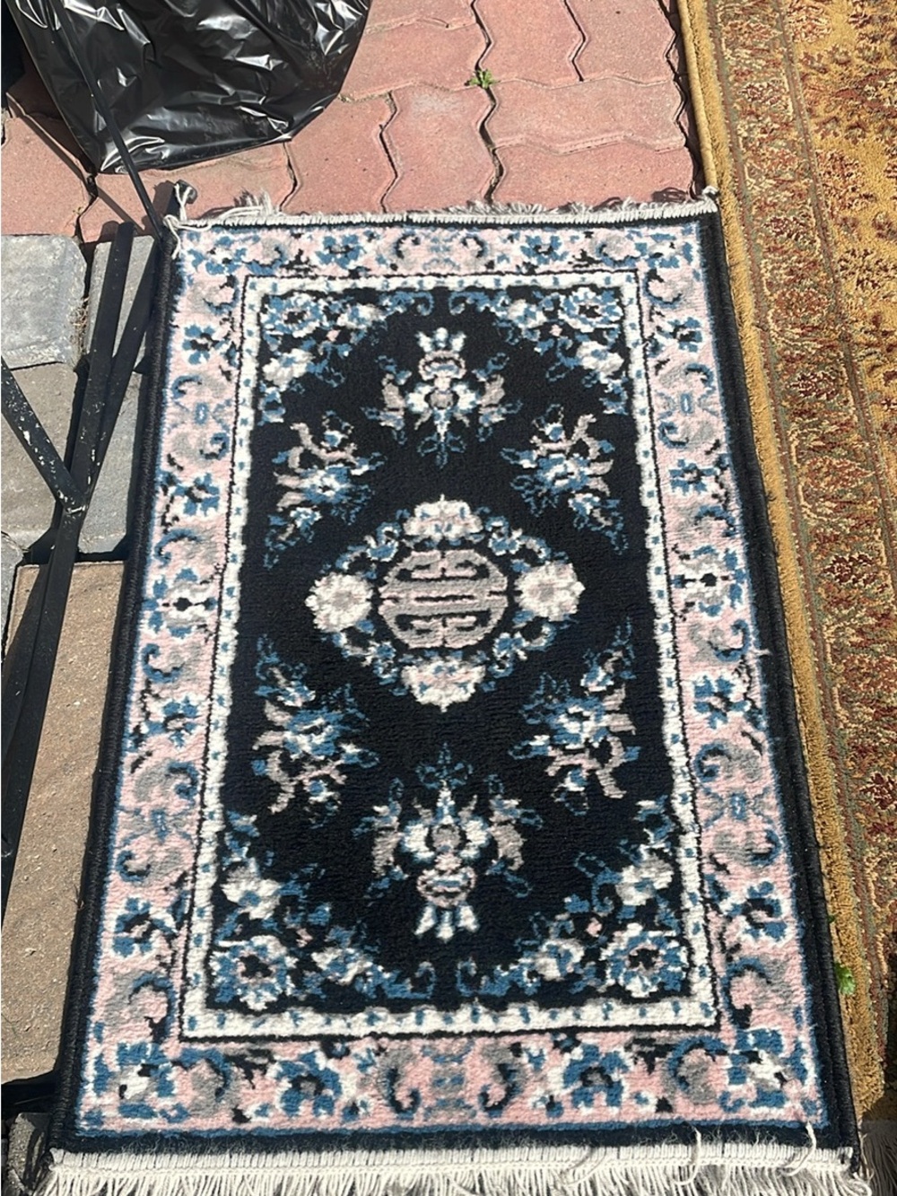 Home Accents Black and Pink Floral Medallion Door Mat
